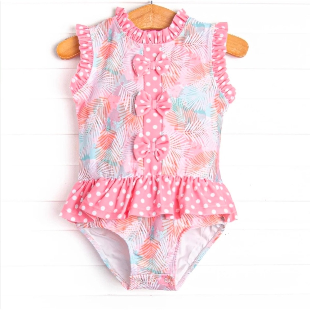 Stitchy Fish 3T Palm Frond Fun One Piece, Pink